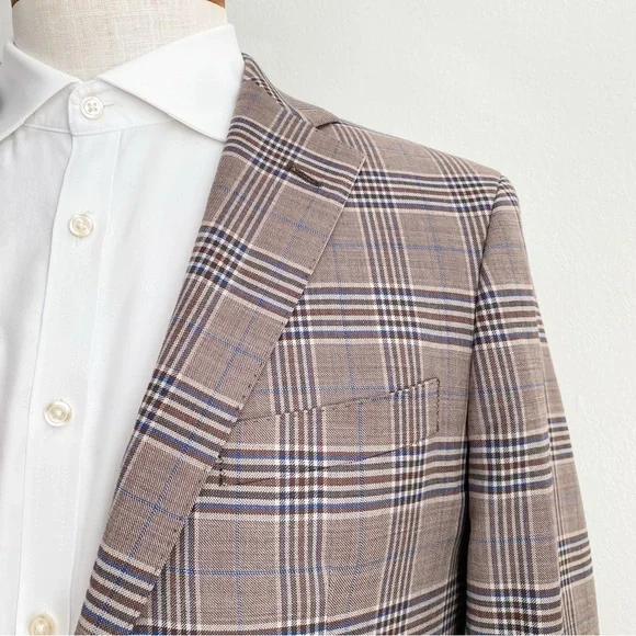 Cole Haan Men's Wool Plaid Blazer Sport Coat Preppy Academia Brown Blue Size 40L